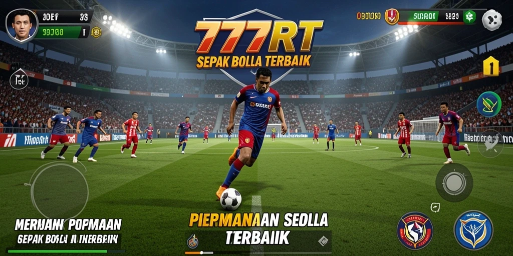 Tangkapan layar utama dari gameplay 777RT yang menunjukkan aksi di lapangan sepak bola.