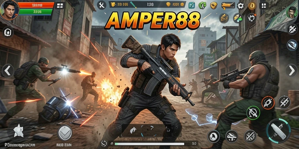 Tampilan gameplay <strong>AMPER88</strong> yang penuh aksi dan ketegangan.
