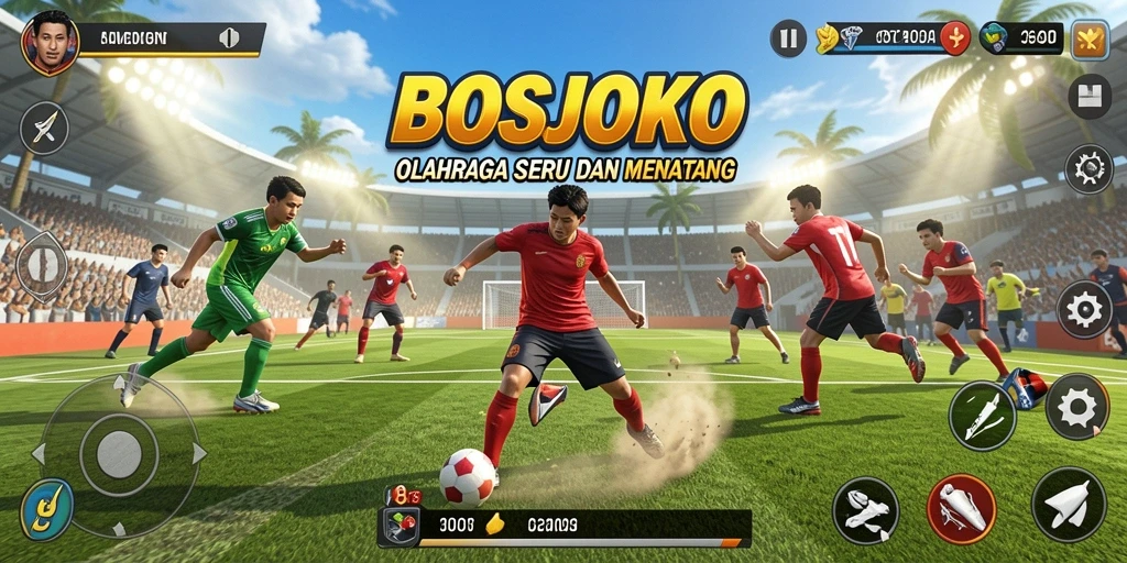 Tampilan gameplay menarik dari BOSJOKO yang penuh aksi olahraga.