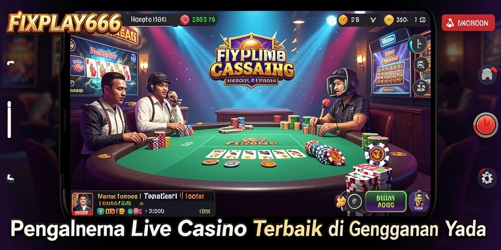 Tampilan antarmuka FIXPLAY666 dengan dealer langsung dan permainan menarik.