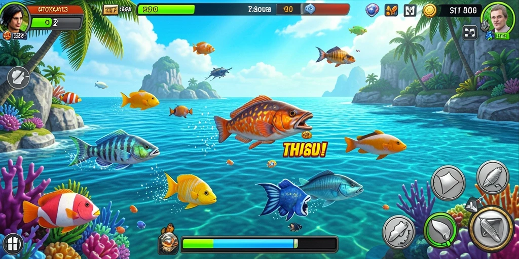 Tampilan gameplay GATOTKACA123 dengan aksi menembak ikan yang seru.