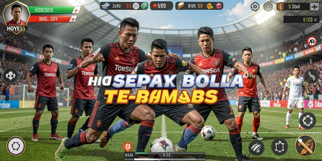 Gameplay seru dengan aksi sepak bola yang mendebarkan.
