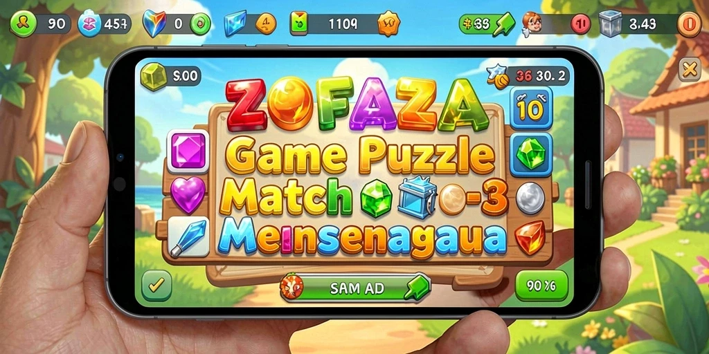 Tangkapan layar utama gameplay ZOFAZA yang penuh warna.